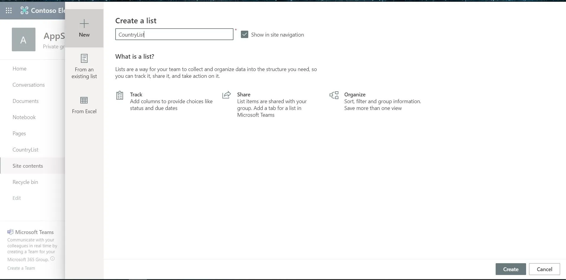 Creating a SharePoint List