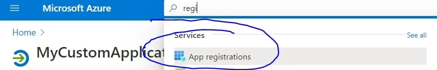 Search for "App Registration" in Azure
