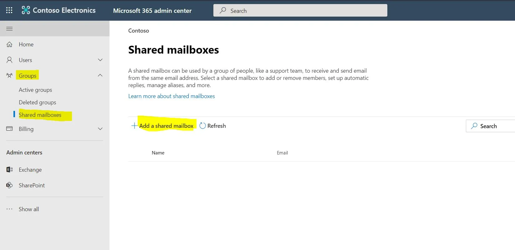 'Creating of shared mailbox