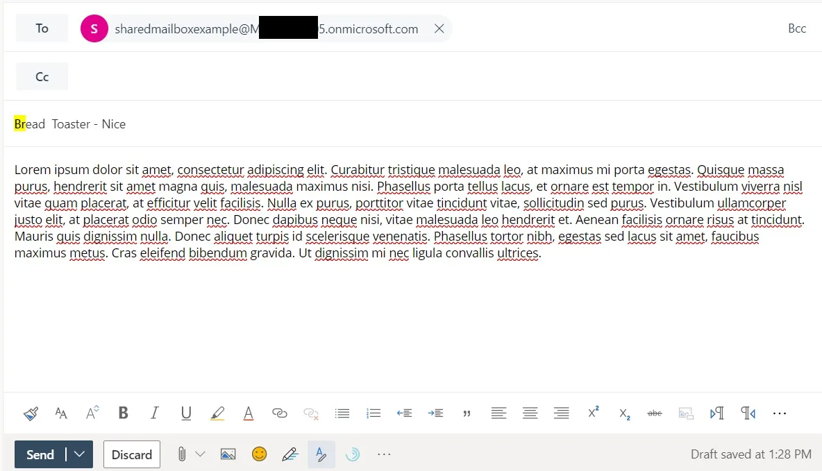 Sending an email to our Shared Mailbox with the subject we entered