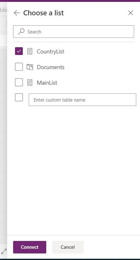Selecting the list we created earlier