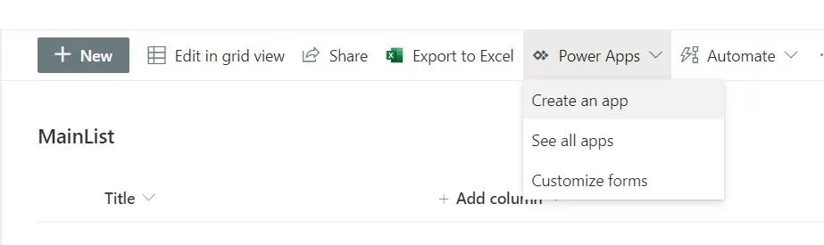 Creating an App under out Lists