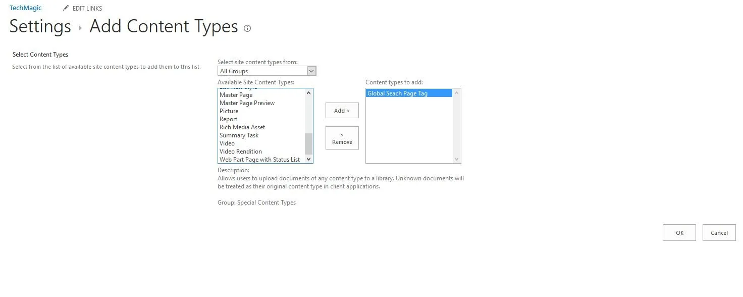 Adding the Content type in Site Page