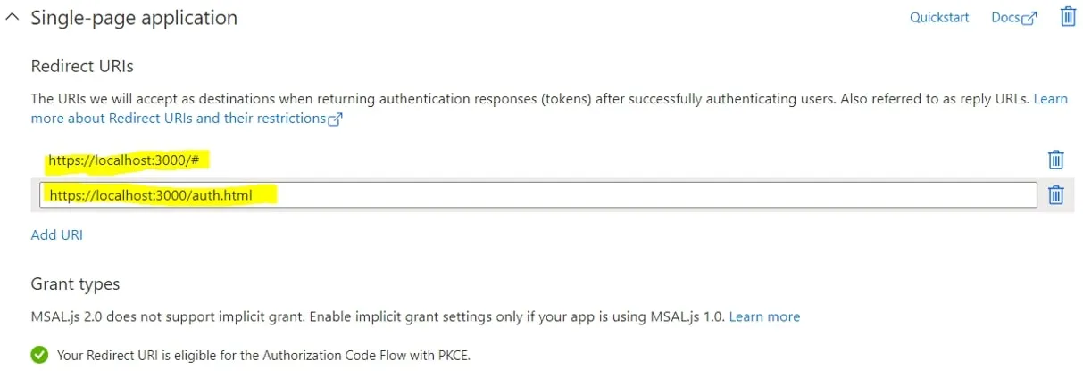 The Redirect URI would now be the localhost