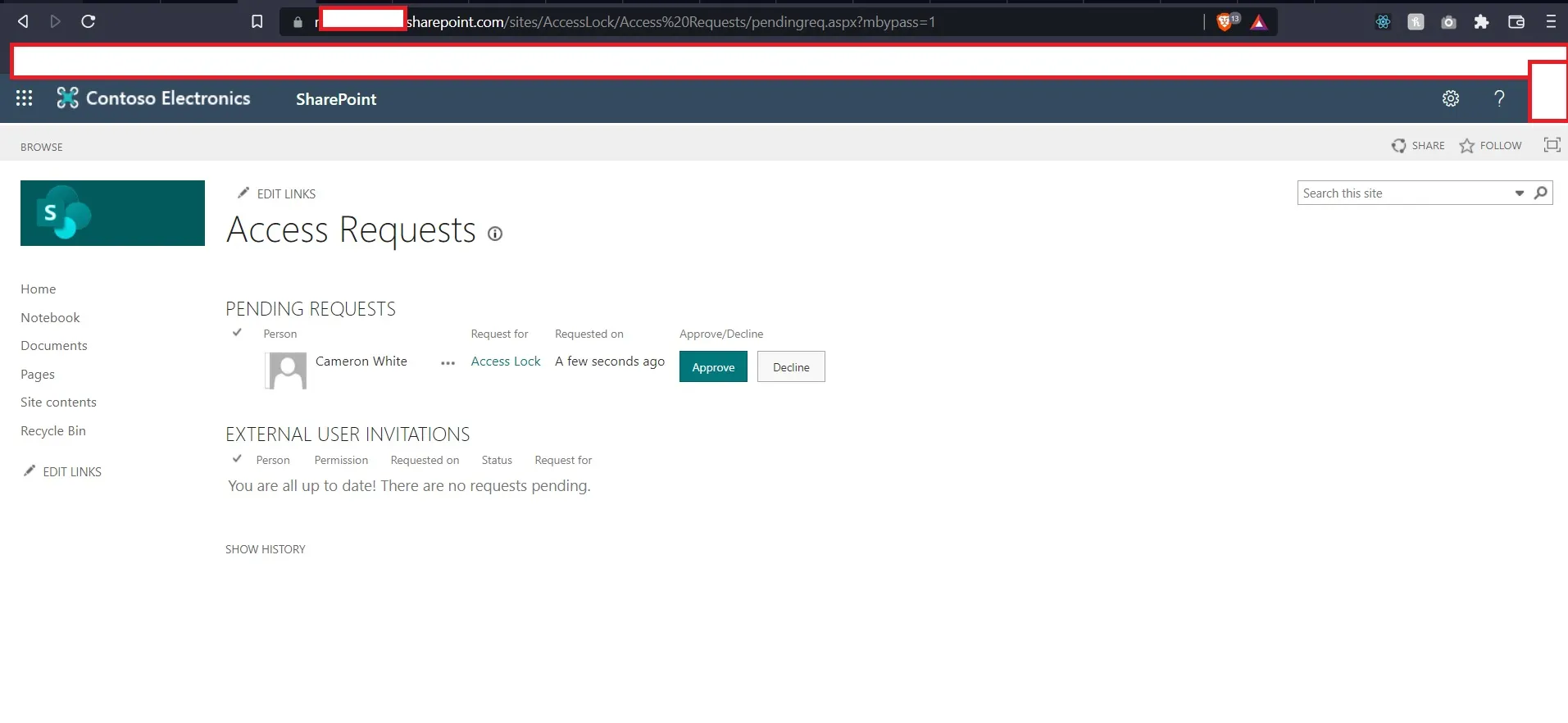Screenshot of access request page