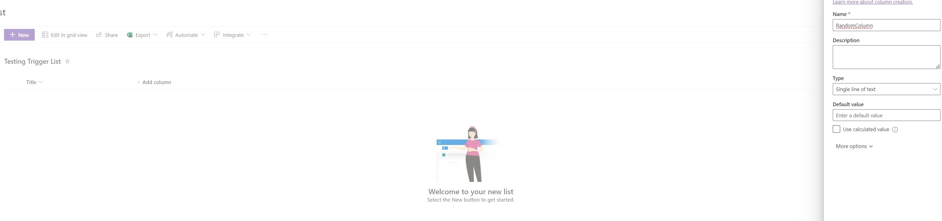 Adding a single line column.