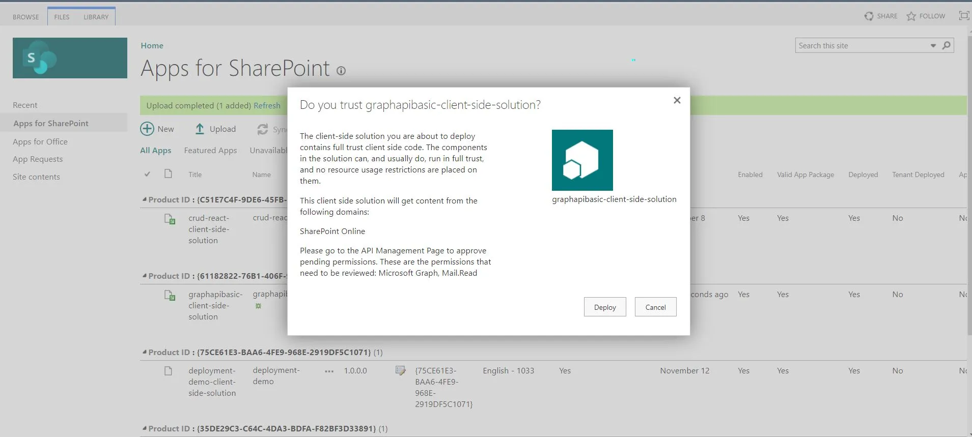 Uploading our spkg file to the app catalog