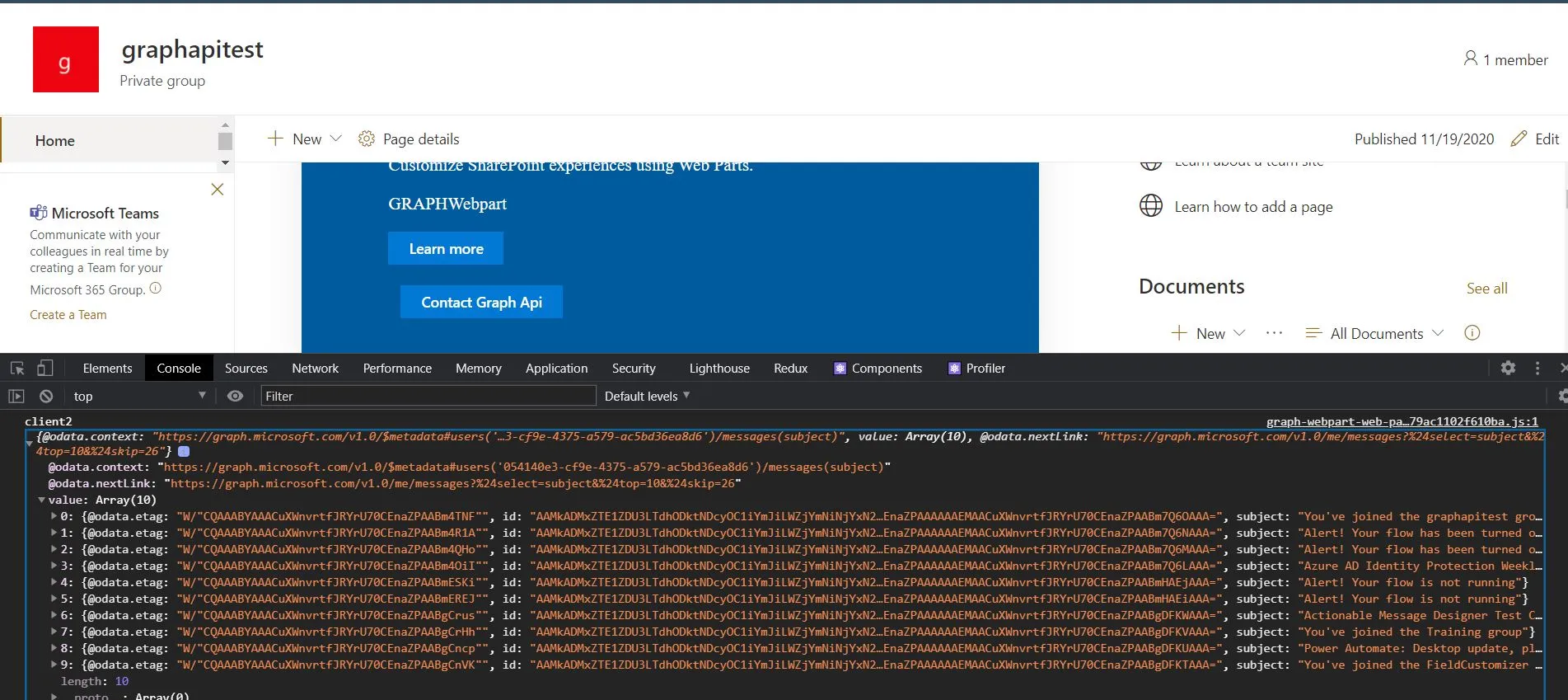 Approve the permission request requested by the webpart