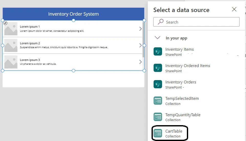 Connecting Vertical Gallery to Cart Table Connection