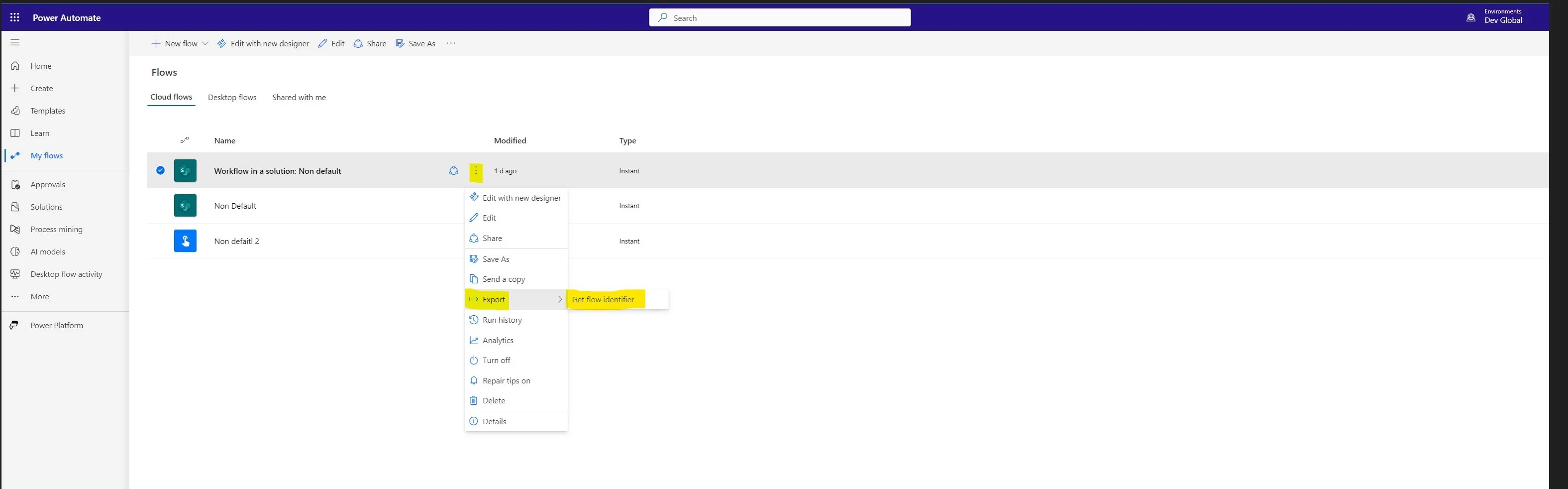 Getting the Flow Identifier.