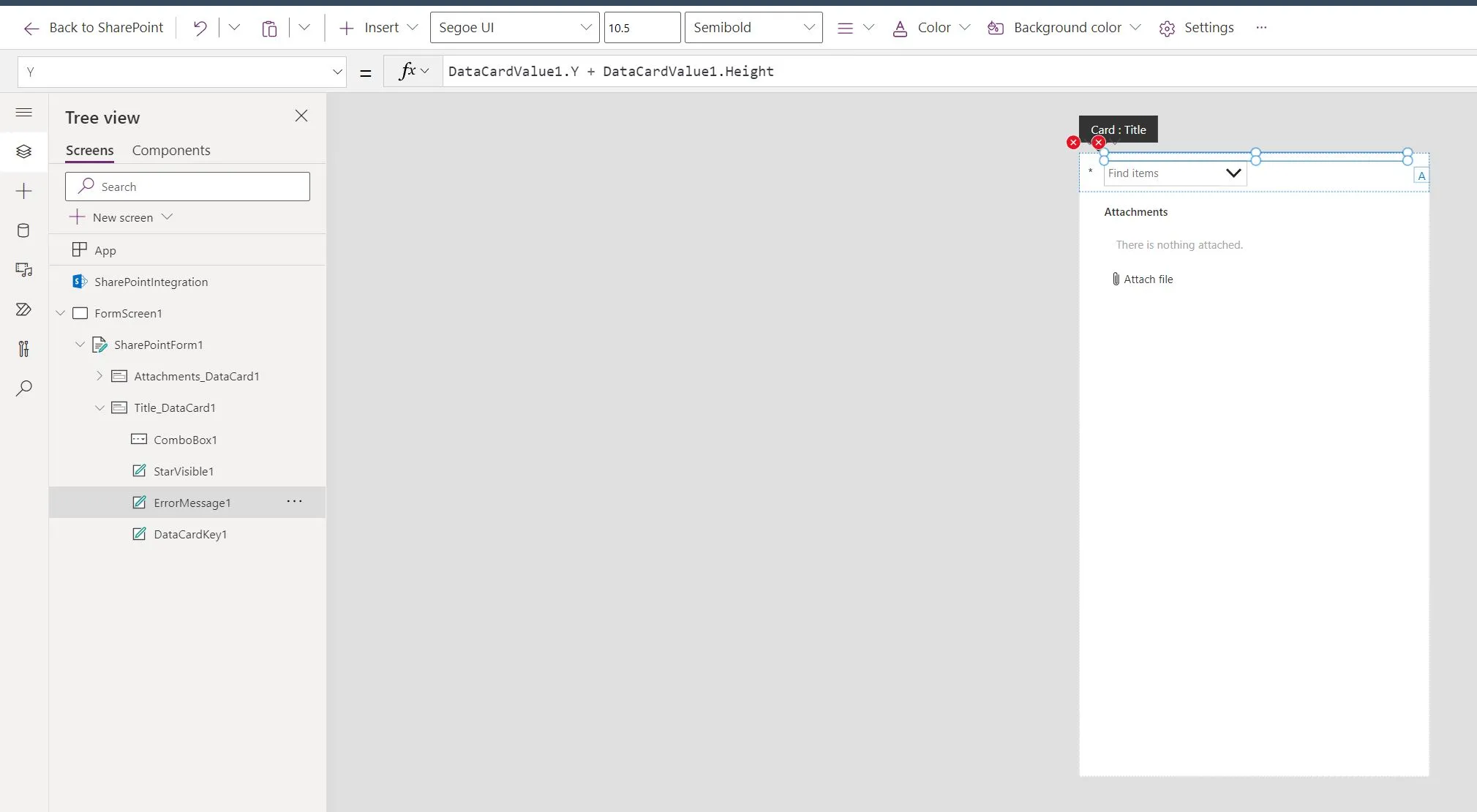 "Y" property of the default error message