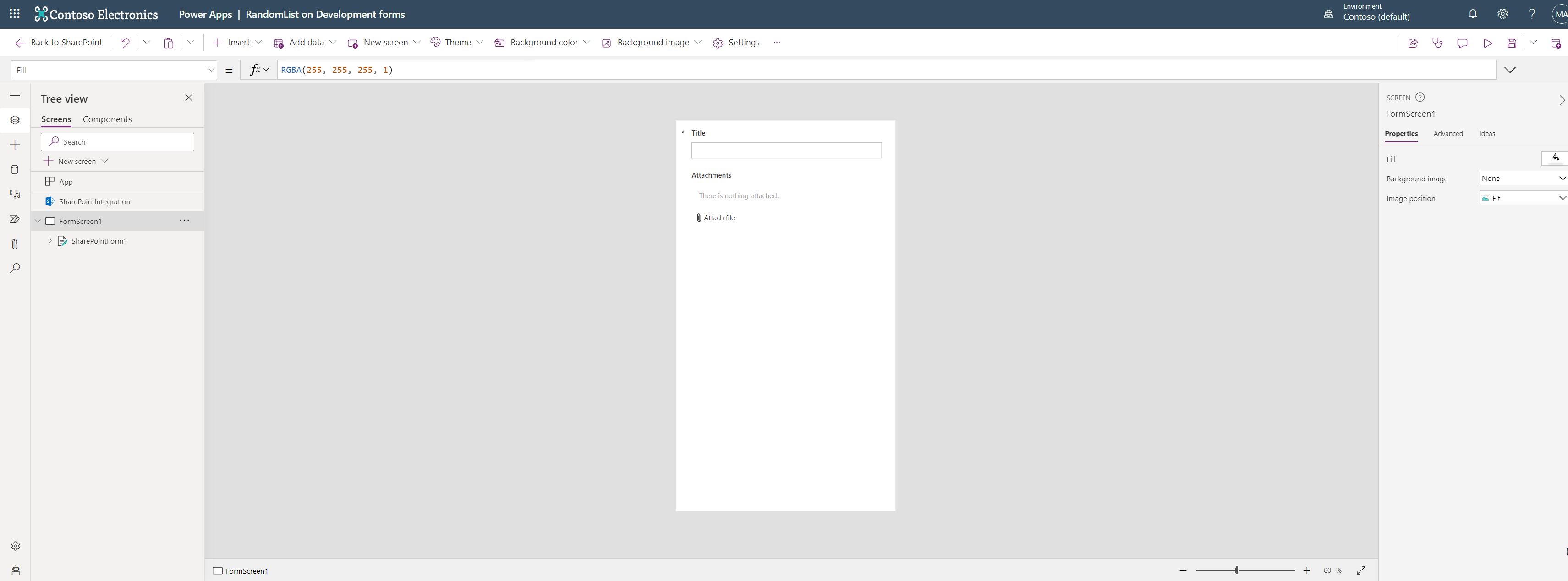 Power Apps default form