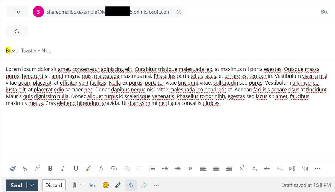 Sending an email to our Shared Mailbox with the subject we entered