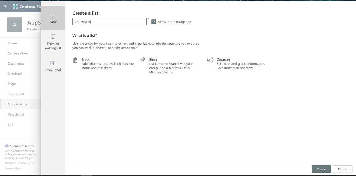 Creating a SharePoint List